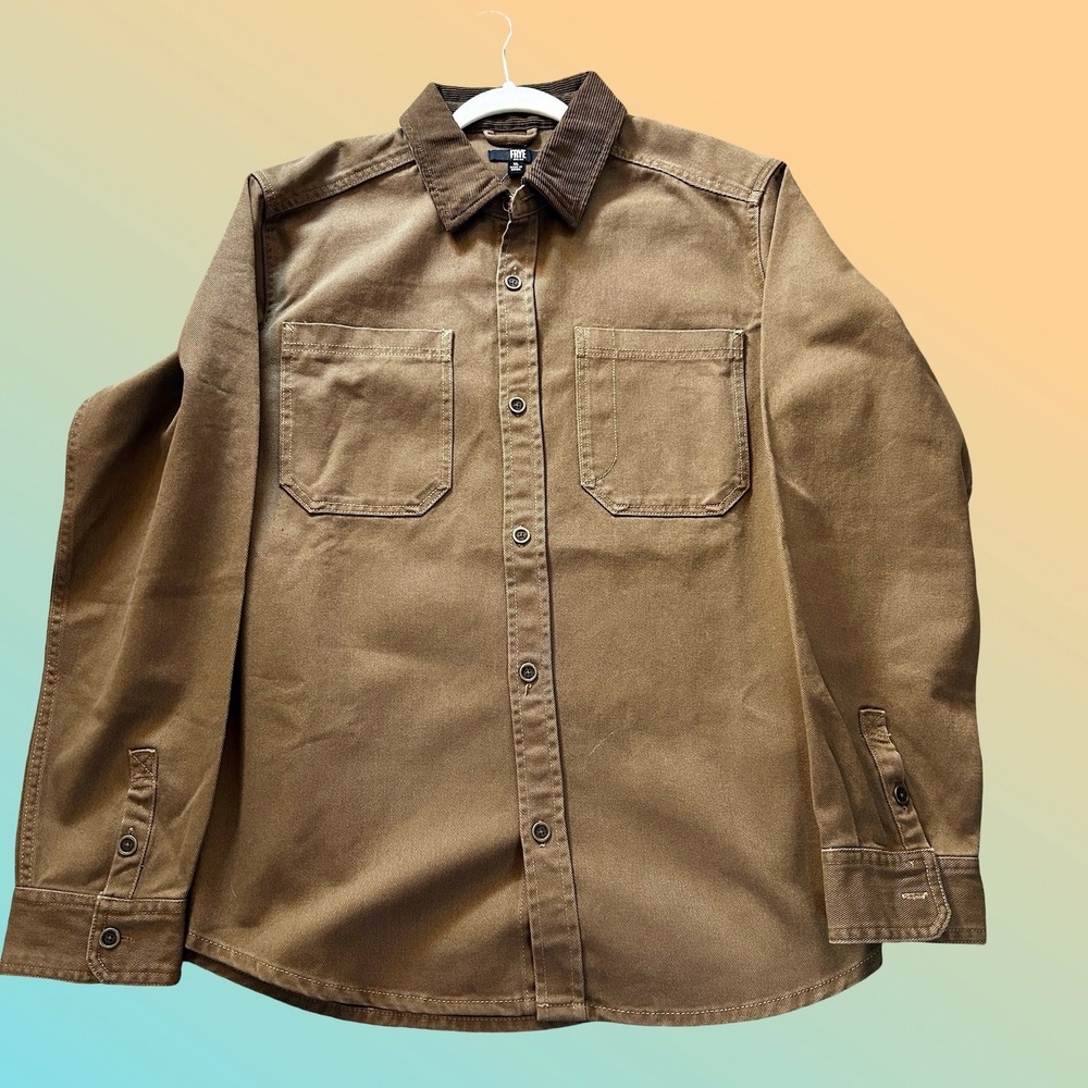Frye Canvas Work Shirt Men XL Brown New Corduroy Collar Rugged Utility Jacket‎
